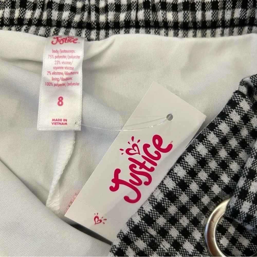 JUSTICE Black and White Gingham A-Line Skirt/Skort